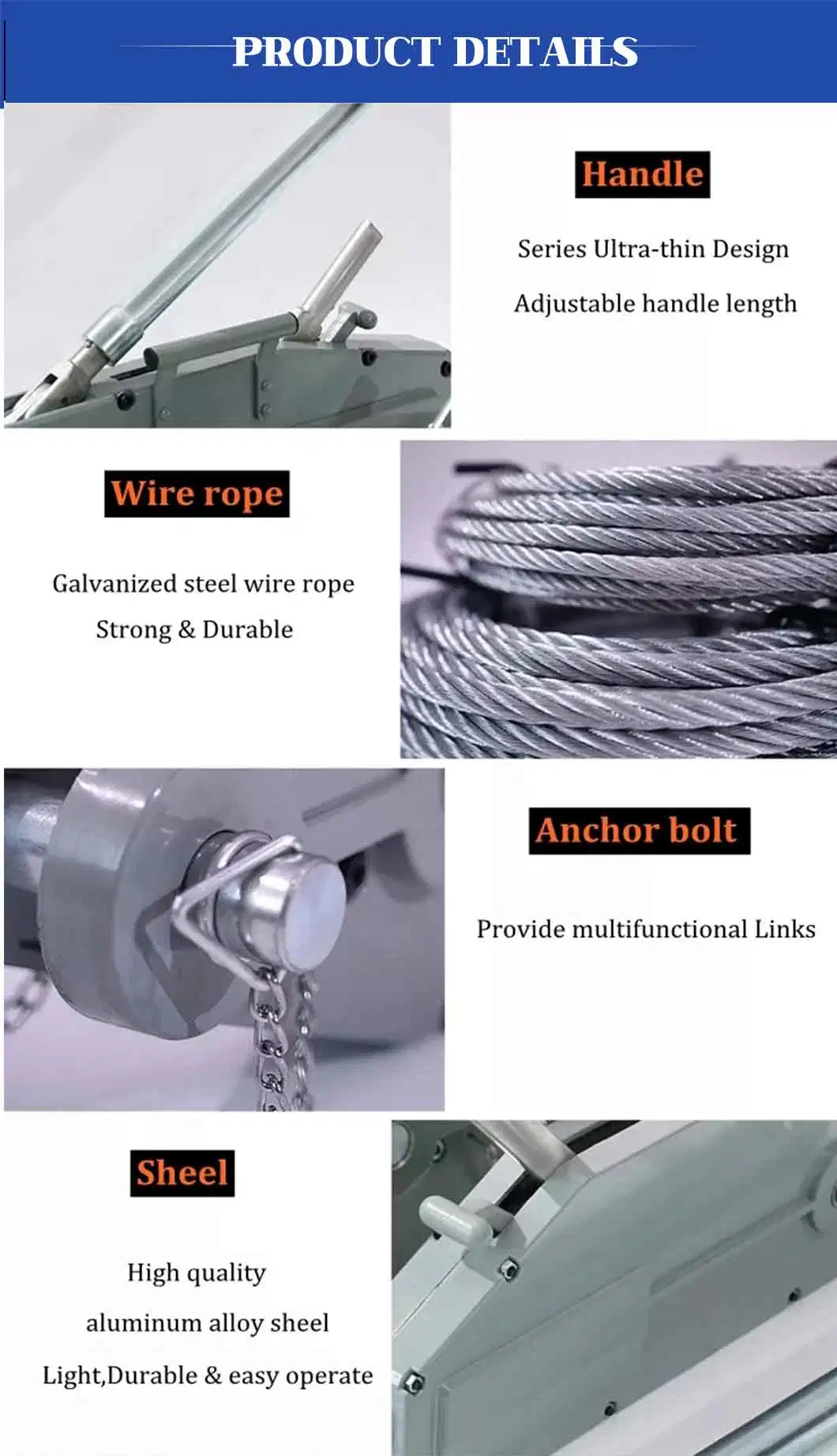 Lifting Wire Rope Hand Manual Hoist Winch